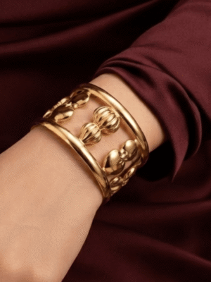 Perle — Gold Bead Frame Cuff Bracelet worn on wrist Perle — Gold Bead Frame Cuff Bracelet worn on wrist