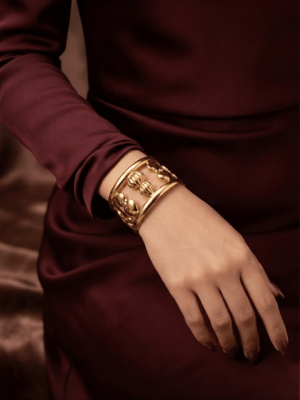 Perle — Gold Bead Frame Cuff Bracelet worn on wrist