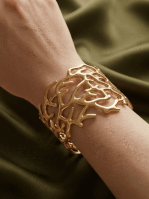 Ramure — Gold Branch Cutout Cuff Bracelet worn on wrist Ramure — Gold Branch Cutout Cuff Bracelet worn on wrist