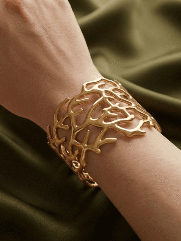 Ramure — Gold Branch Cutout Cuff Bracelet worn on wrist Ramure — Gold Branch Cutout Cuff Bracelet worn on wrist