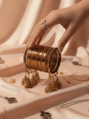 Antique Gold Stainless Steel Choorian Set – 2 Kara & 30 Bangles