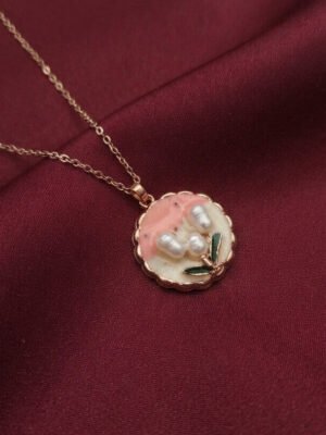 Roshana – Rose Gold Painted Blossom Locket Necklace Roshana – Rose Gold Painted Blossom Locket Necklace