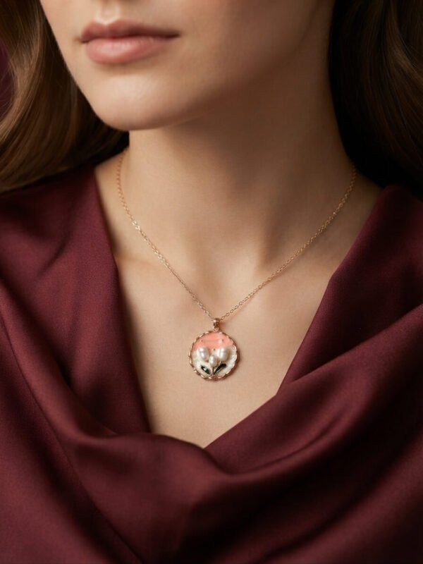 Roshana – Rose Gold Painted Blossom Locket Necklace Roshana – Rose Gold Painted Blossom Locket Necklace