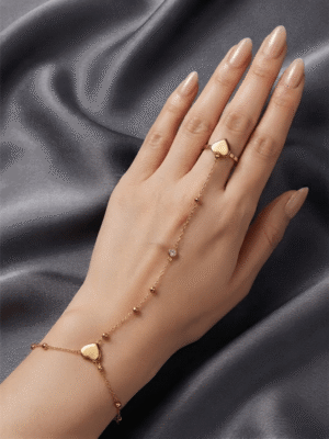 Adora — Gold Heart Crystal Hand Chain worn on hand Adora — Gold Heart Crystal Hand Chain worn on hand