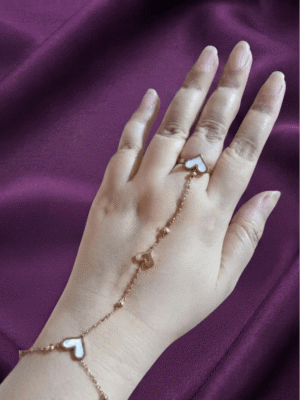 Coeur — Rose Gold White Heart Hand Chain worn on hand Coeur — Rose Gold White Heart Hand Chain worn on hand
