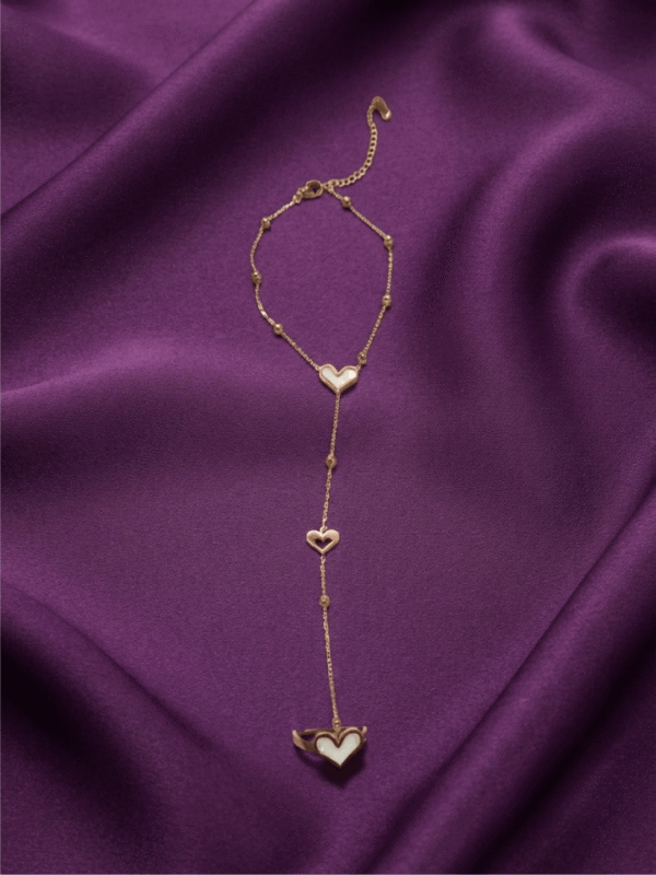 Coeur — Rose Gold White Heart Hand Chain worn on hand Coeur — Rose Gold White Heart Hand Chain worn on hand