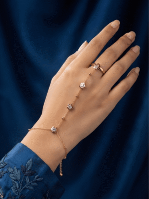 Camélia — Rose Gold Floral Crystal Hand Chain worn on hand Camélia — Rose Gold Floral Crystal Hand Chain worn on hand