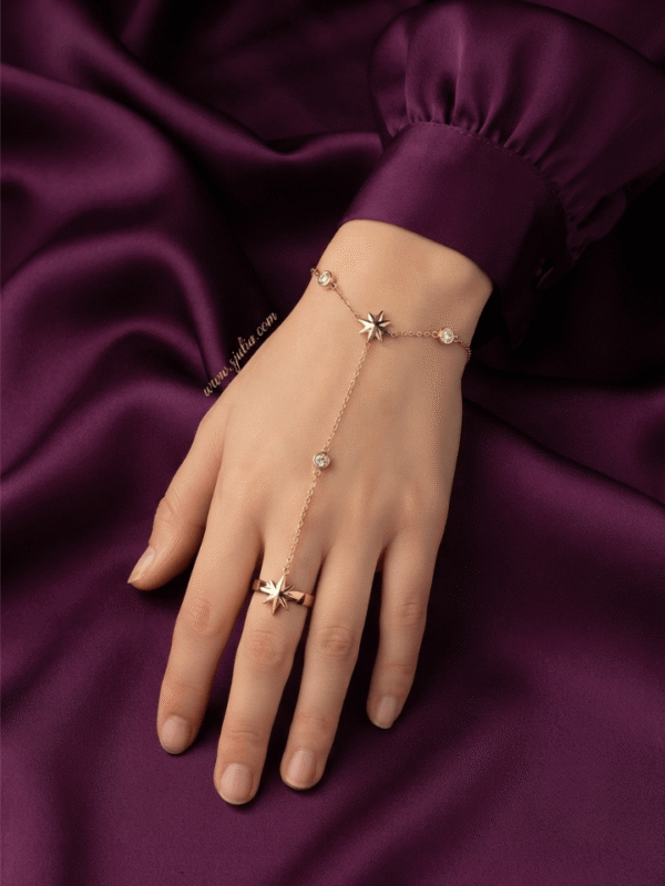 Astra — Gold Star Charm Hand Chain worn on hand Astra — Gold Star Charm Hand Chain worn on hand