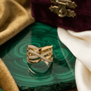 Naz Bahar – Gold Crystal Crisscross Lattice Ring