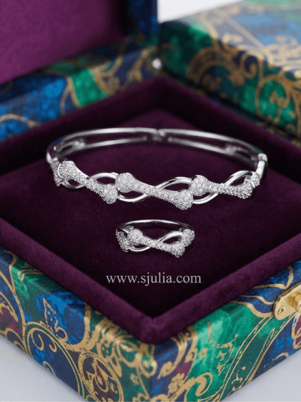 2 Rania - Sterling Silver Pave Link Bracelet & Ring Set