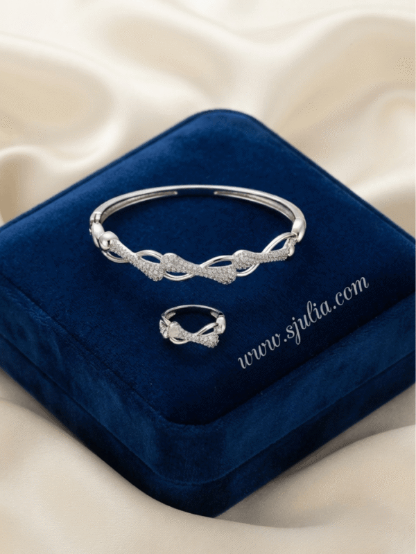 3 Rania - Sterling Silver Pave Link Bracelet & Ring Set