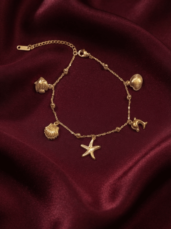 Sahil – Gold Ocean Charm Anklet worn on ankle Sahil – Gold Ocean Charm Anklet worn on ankle