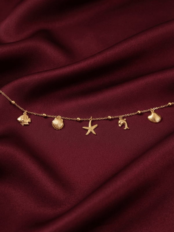 Sahil – Gold Ocean Charm Anklet worn on ankle Sahil – Gold Ocean Charm Anklet worn on ankle