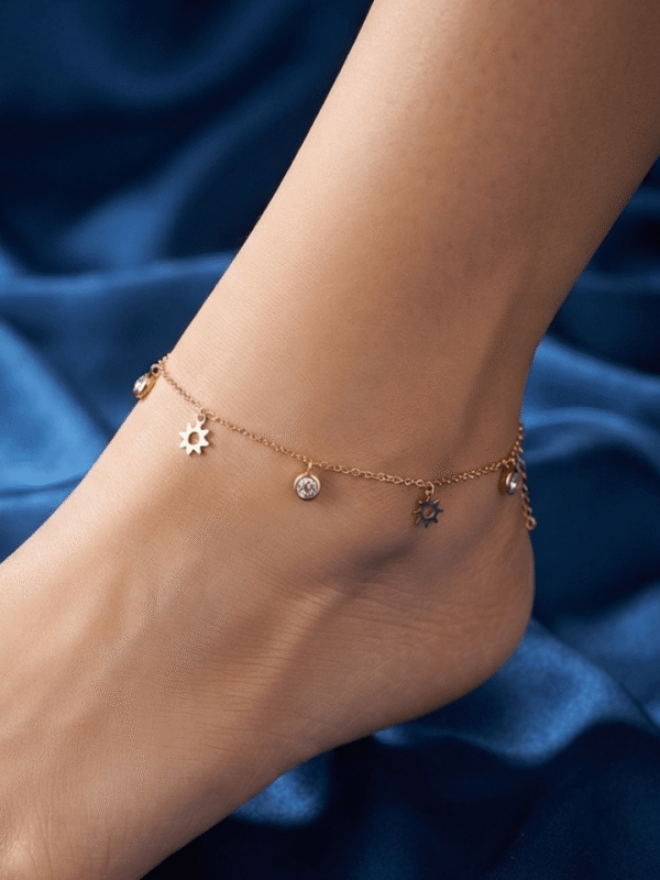 Aftaab – Rose Gold Sun Crystal Anklet worn on ankle Aftaab – Rose Gold Sun Crystal Anklet worn on ankle