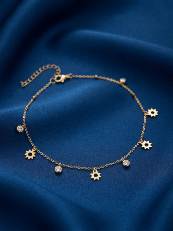 Aftaab – Rose Gold Sun Crystal Anklet worn on ankle Aftaab – Rose Gold Sun Crystal Anklet worn on ankle