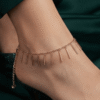 Rasha – Rose Gold Fringe Bar Anklet worn on ankle Rasha – Rose Gold Fringe Bar Anklet worn on ankle