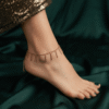 Rasha – Rose Gold Fringe Bar Anklet worn on ankle Rasha – Rose Gold Fringe Bar Anklet worn on ankle