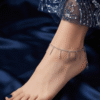 Chandi – Silver Fringe Bar Anklet worn on ankle Chandi – Silver Fringe Bar Anklet worn on ankle