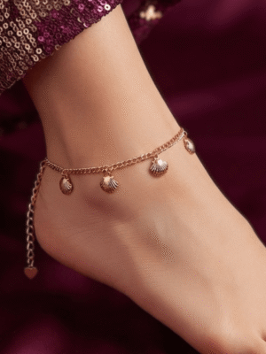 Sadaf-e-Sahil – Rose Gold Seashell Anklet worn on ankle Sadaf-e-Sahil – Rose Gold Seashell Anklet worn on ankle