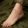 Zaitoon – Rose Gold Leaf Outline Anklet worn on ankle