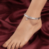 Titli – Silver Baguette Crystal Anklet worn on ankle