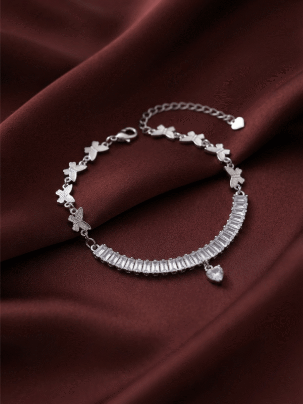 Titli – Silver Baguette Crystal Anklet worn on ankle
