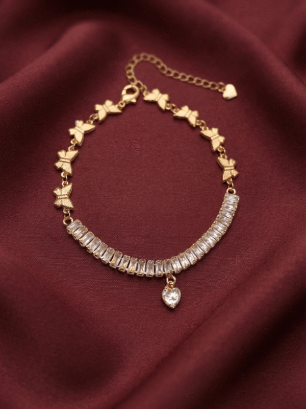 Titli-e-Tila – Gold Baguette Crystal Anklet worn on ankle Titli-e-Tila – Gold Baguette Crystal Anklet worn on ankle