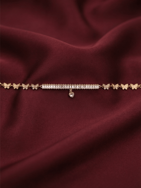 Titli-e-Tila – Gold Baguette Crystal Anklet worn on ankle Titli-e-Tila – Gold Baguette Crystal Anklet worn on ankle