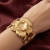 Pivoine — Gold Peony Flower Cuff Bracelet worn on wrist Pivoine — Gold Peony Flower Cuff Bracelet worn on wrist