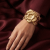 Pivoine — Gold Peony Flower Cuff Bracelet worn on wrist Pivoine — Gold Peony Flower Cuff Bracelet worn on wrist