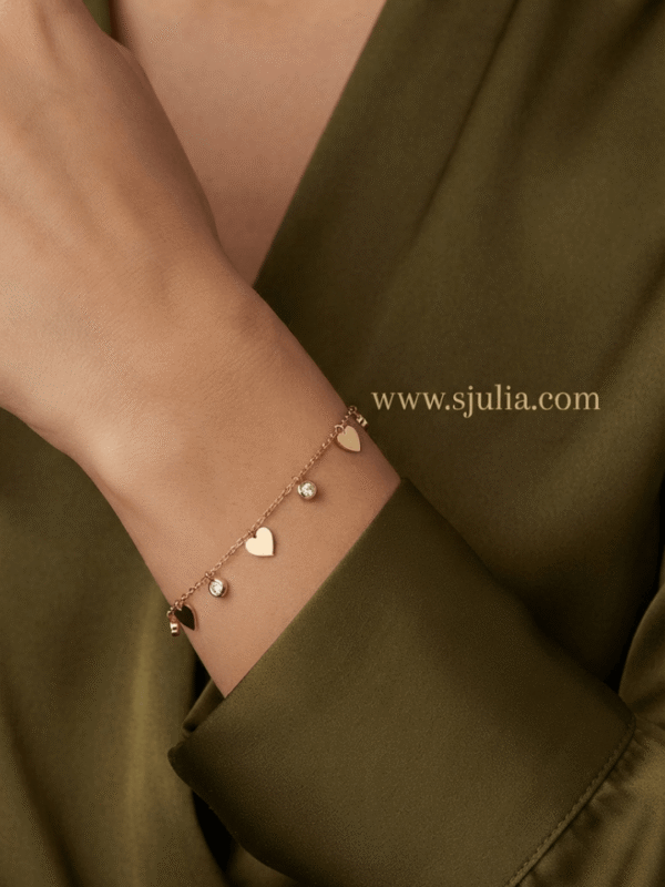 Dilkash — Rose Gold Heart Crystal Bracelet worn on wrist Dilkash — Rose Gold Heart Crystal Bracelet worn on wrist