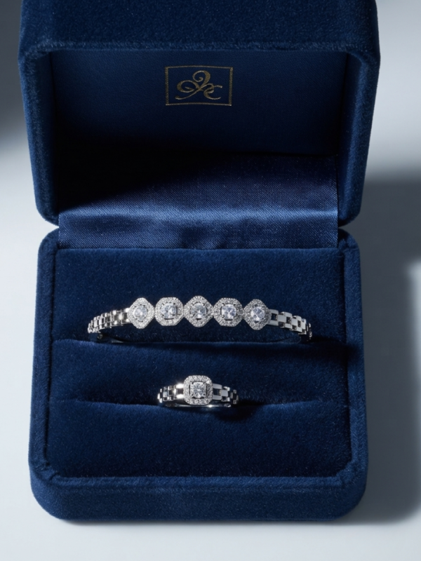 Silver bangle with square halo crystals and matching ring. Tarnish-free, statement fit. Free COD in Pakistan. Order online today! Silver bangle with square halo crystals and matching ring. Tarnish-free, statement fit. Free COD in Pakistan. Order online today!