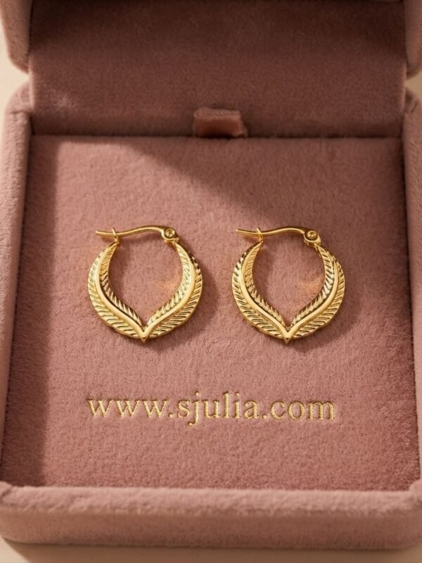Areeba – Feather Leaf Gold Hoop Earrings Areeba – Feather Leaf Gold Hoop Earrings