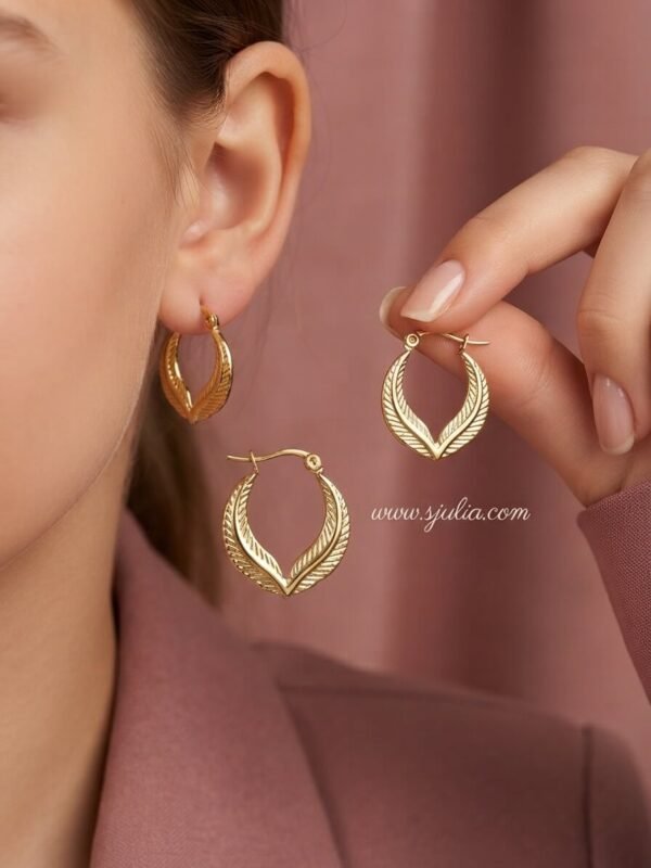 Areeba – Feather Leaf Gold Hoop Earrings Areeba – Feather Leaf Gold Hoop Earrings