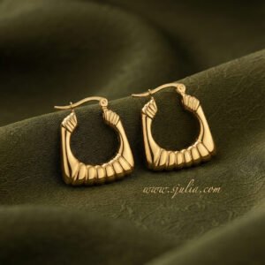Zoya – Ribbed Square Gold Hoop Earrings
