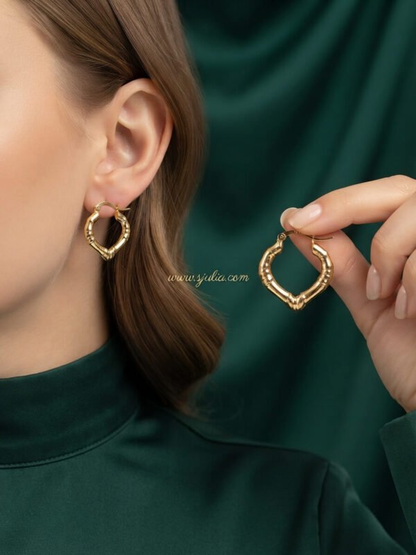 Kinza – Bamboo Heart Gold Hoop Earrings Kinza – Bamboo Heart Gold Hoop Earrings