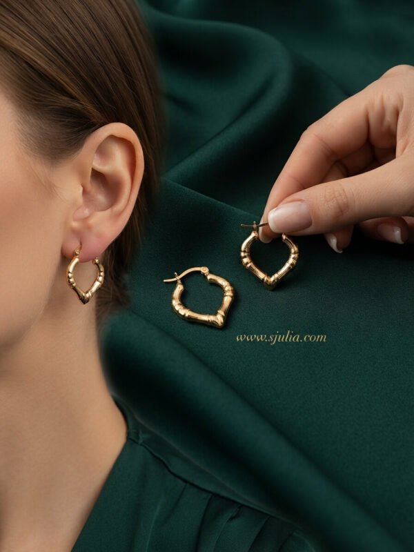 Kinza – Bamboo Heart Gold Hoop Earrings Kinza – Bamboo Heart Gold Hoop Earrings