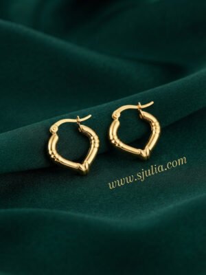 Kinza – Bamboo Heart Gold Hoop Earrings