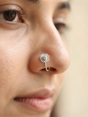 Rumi – Silver Filigree Crystal Nose Ring