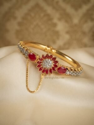 Anaya – Gold Floral Red Stone Kada Bracelet Anaya – Gold Floral Red Stone Kada Bracelet