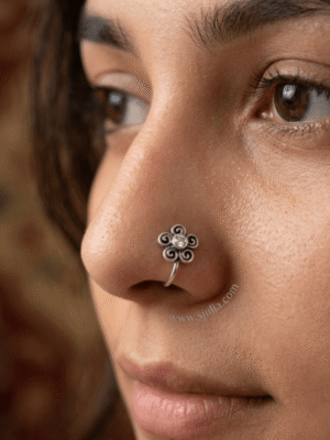 Sera – Oxidised Silver Spiral Flower Nose Ring Sera – Oxidised Silver Spiral Flower Nose Ring