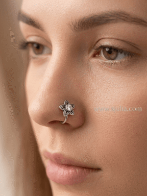 Vera – Oxidised Silver Etched Flower Nose Ring Vera – Oxidised Silver Etched Flower Nose Ring