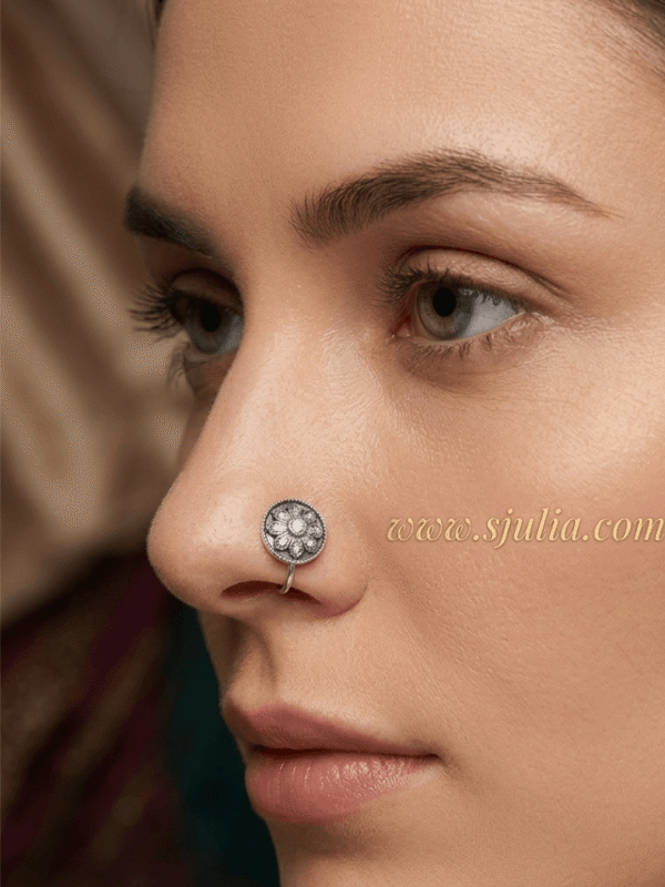 Neha – Oxidised Silver Round Floral Nose Ring Neha – Oxidised Silver Round Floral Nose Ring
