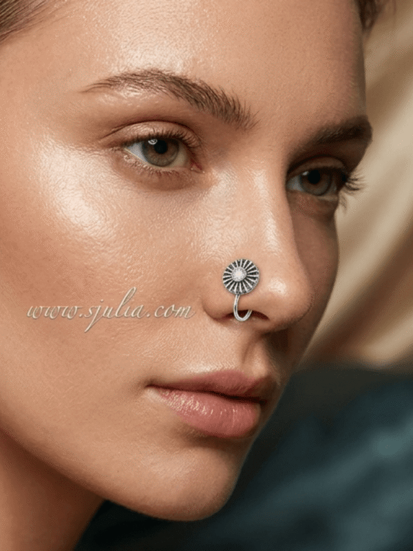 Kavya – Oxidised Silver Sunburst Nose Ring Kavya – Oxidised Silver Sunburst Nose Ring
