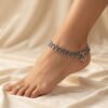 Meher – Oxidised Silver Fan Drop Anklet (Payal)
