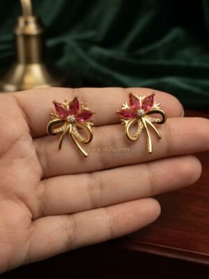 Aaliya – Gold Pink Crystal Floral Bow Studs Aaliya – Gold Pink Crystal Floral Bow Studs