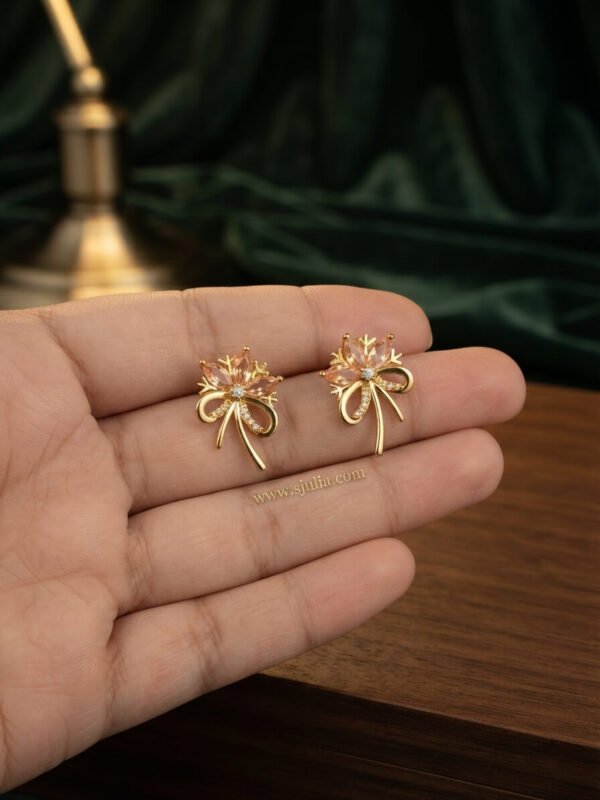 Aaliya – Gold Pink Crystal Floral Bow Studs Aaliya – Gold Pink Crystal Floral Bow Studs
