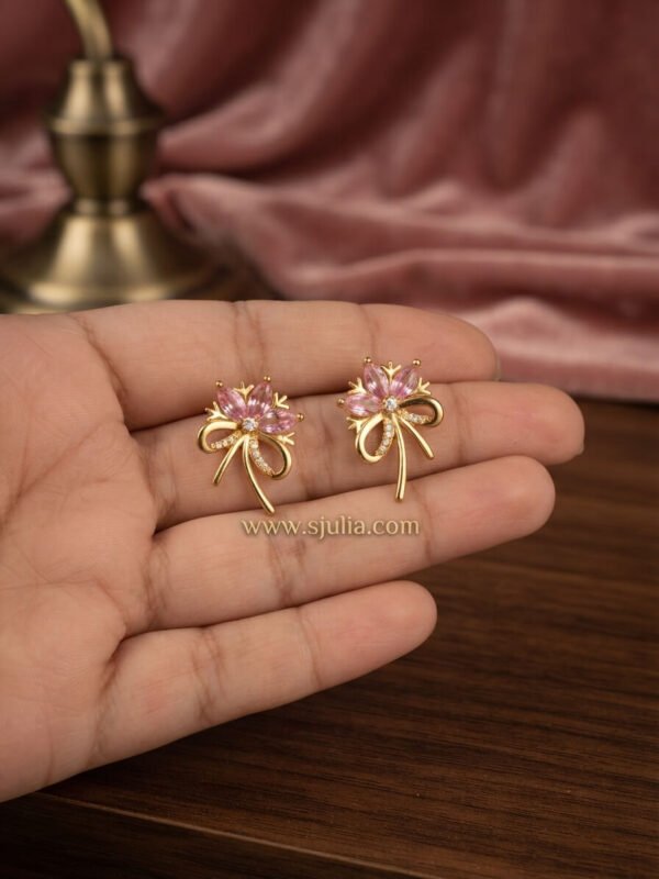 Aaliya – Gold Pink Crystal Floral Bow Studs Aaliya – Gold Pink Crystal Floral Bow Studs