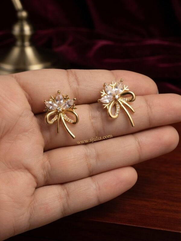 Aaliya – Gold Pink Crystal Floral Bow Studs Aaliya – Gold Pink Crystal Floral Bow Studs