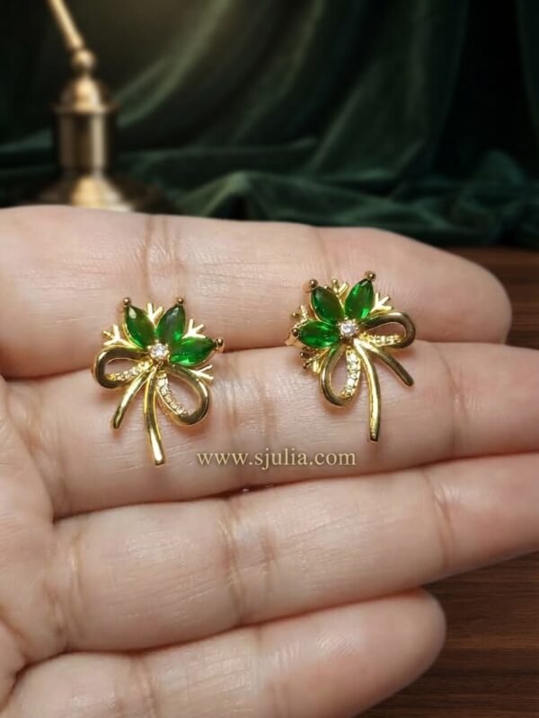 Aaliya – Gold Pink Crystal Floral Bow Studs Aaliya – Gold Pink Crystal Floral Bow Studs